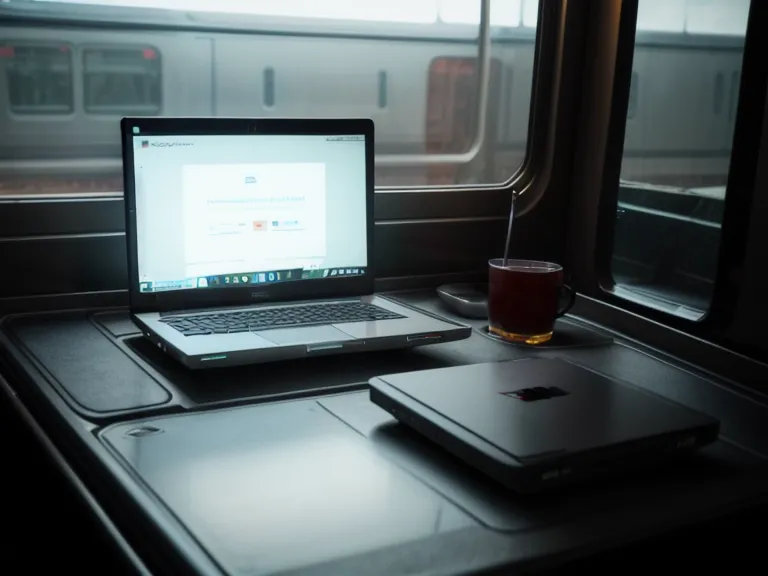 MPU-Online-Kurs: Laptop mit Lernfortschritt auf einem Klapptisch im Zug bei Nacht